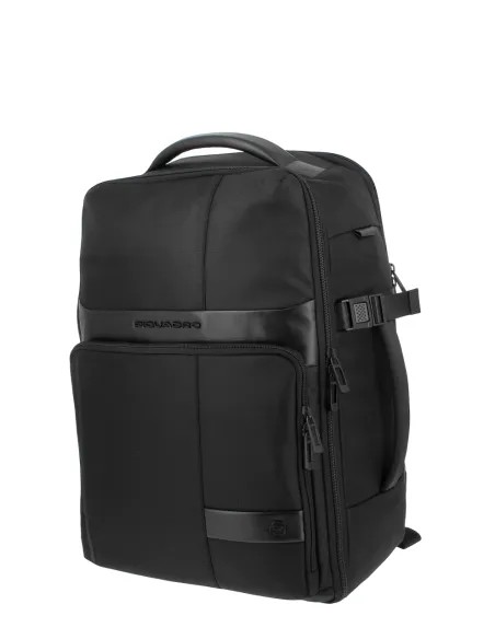 Piquadro Wollem Reiserucksack aus Stoff und Leder, schwarz