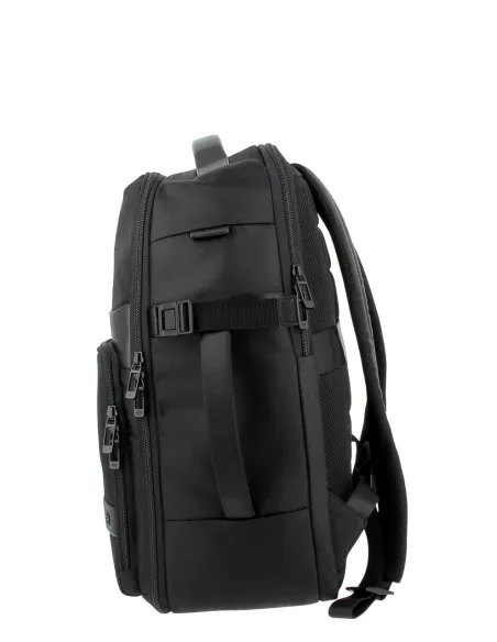 Piquadro Wollem Reiserucksack aus Stoff und Leder, schwarz