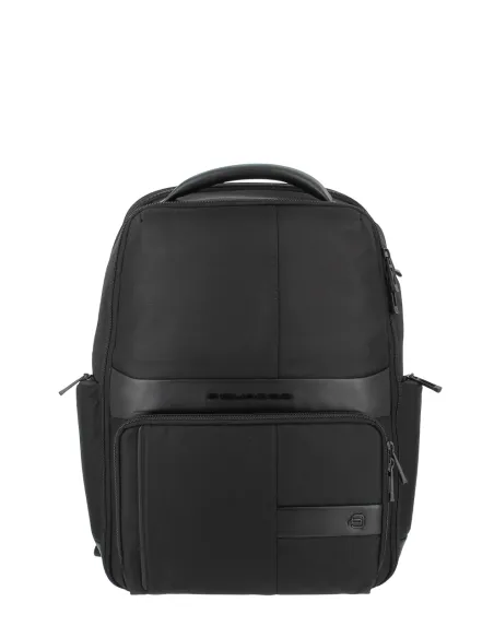 Zaino porta PC 15,6 in tessuto e pelle Piquadro Wollem, nero