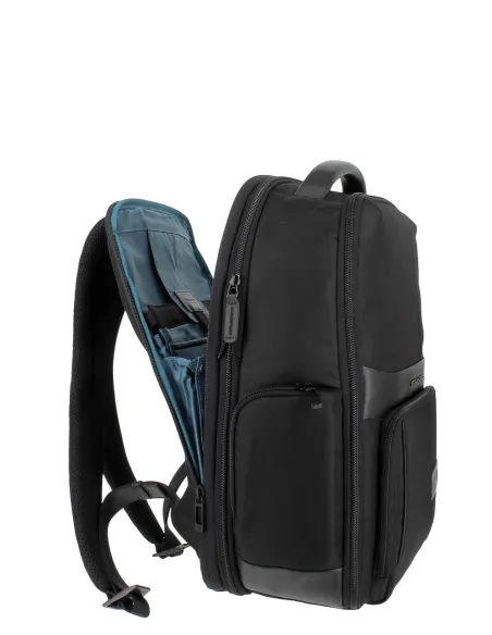 Zaino porta PC 15,6 in tessuto e pelle Piquadro Wollem, nero