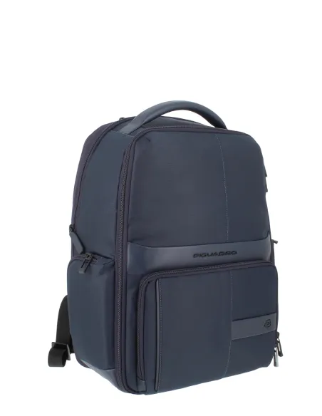 Zaino porta PC 15,6 in tessuto e pelle Piquadro Wollem, blu
