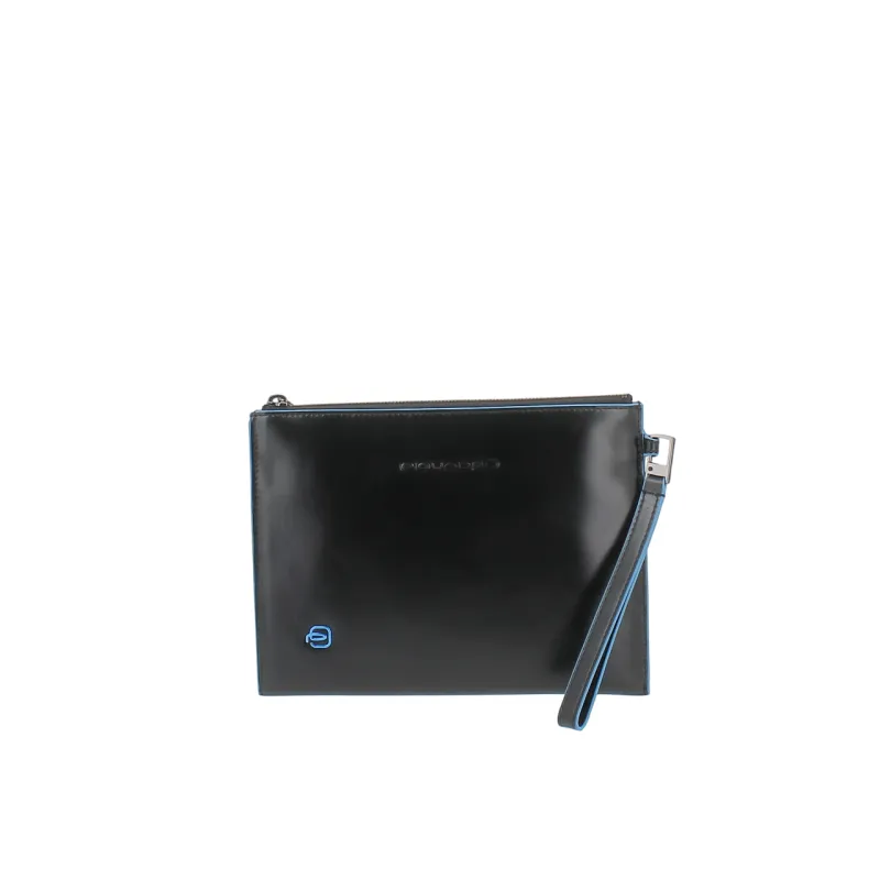 Piquadro Blue Square flat Leather Pouch for Men, black