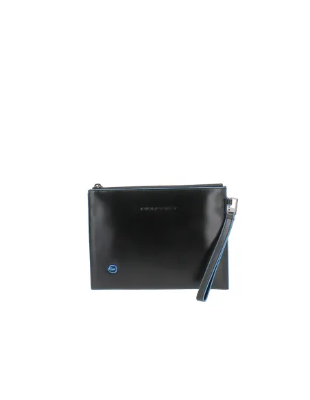 Piquadro Blue Square flat Leather Pouch for Men, black