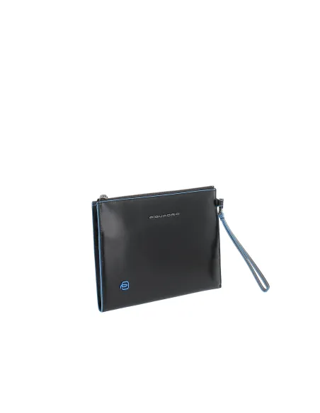 Piquadro Blue Square flat Leather Pouch for Men, black