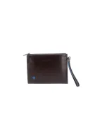 Piquadro Blue Square flat Leather Pouch for Men, dark brown