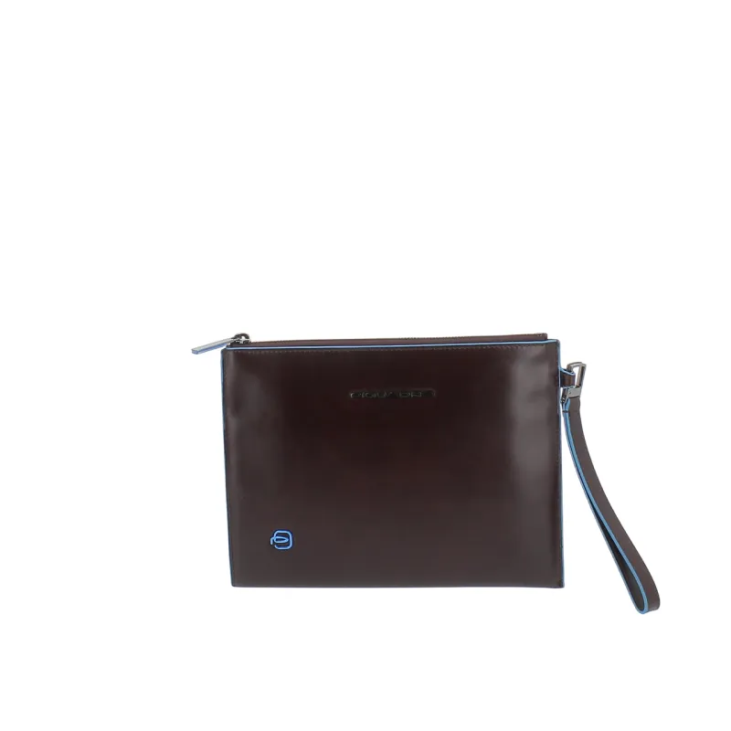 Piquadro Blue Square flat Leather Pouch for Men, dark brown
