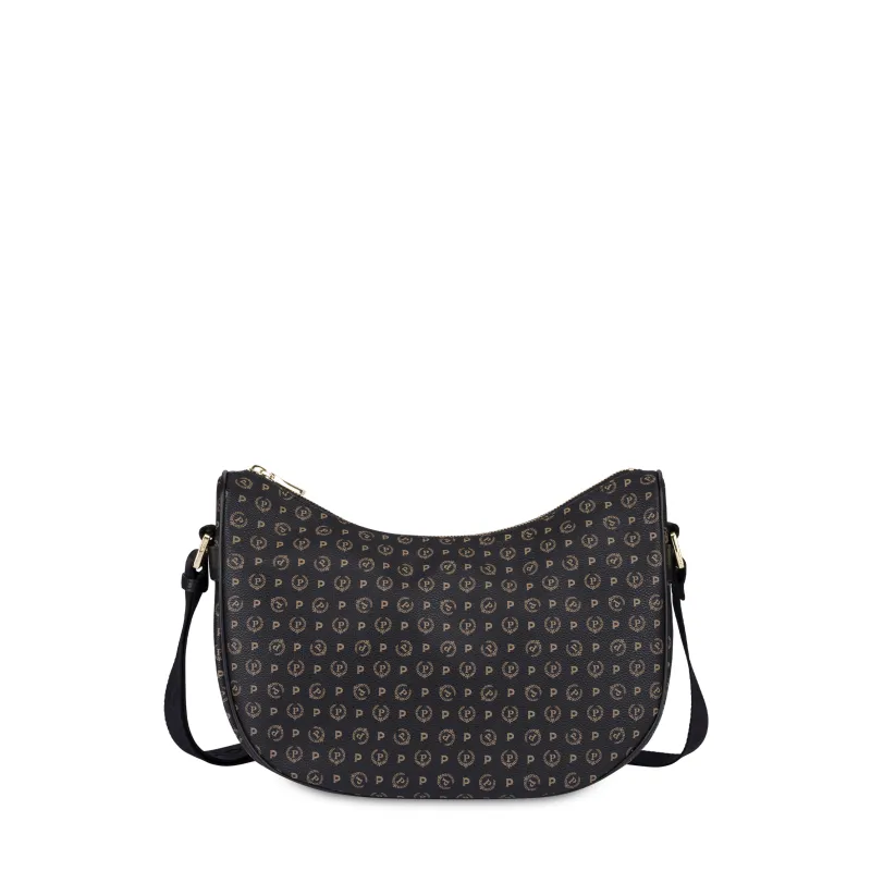 Borsa donna a tracolla con zip Pollini Heritage, nera