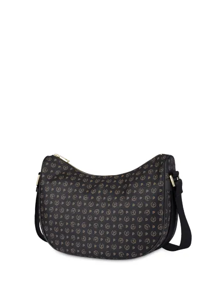Borsa donna a tracolla con zip Pollini Heritage, nera