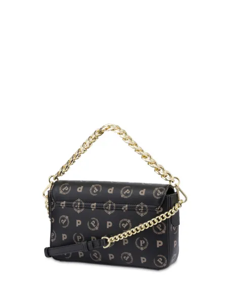 Mini bag con manico e tracolla in catena Pollini RE-Heritage, nera