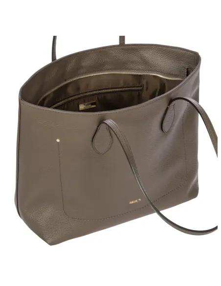 Brics Gondola Leather Shopping Bag, swamp