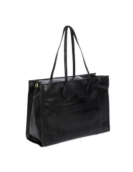 Bric's Volterra soft leather shopping bag with laptop and tablet pockets, black