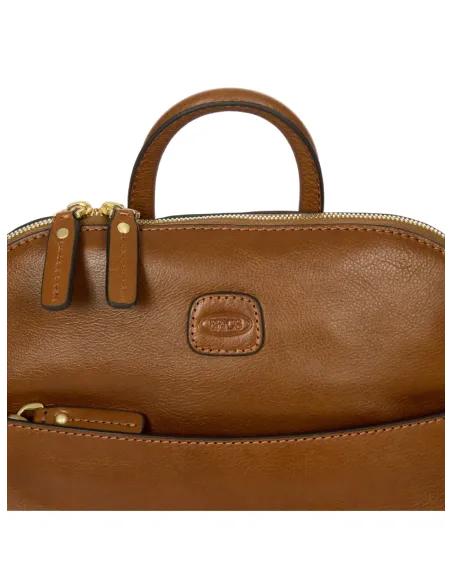 Bric's Volterra medium leather backpack with multiple compartments and elegant design, brown