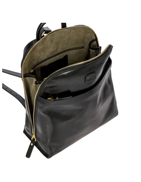 Bric's Volterra medium leather backpack with multiple compartments and elegant design, black