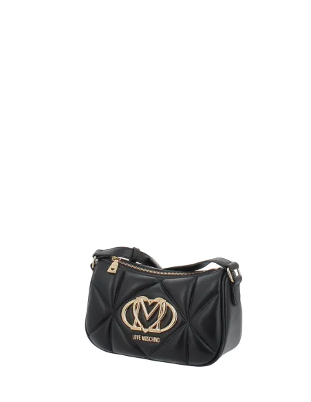 Love Moschino small quilted crossbody bag with logo, black
