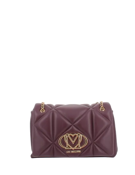 Borsa a spalla con patta trapuntata Love Moschino, vino