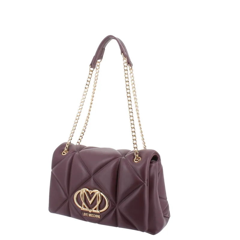 Borsa a spalla con patta trapuntata Love Moschino, vino 2