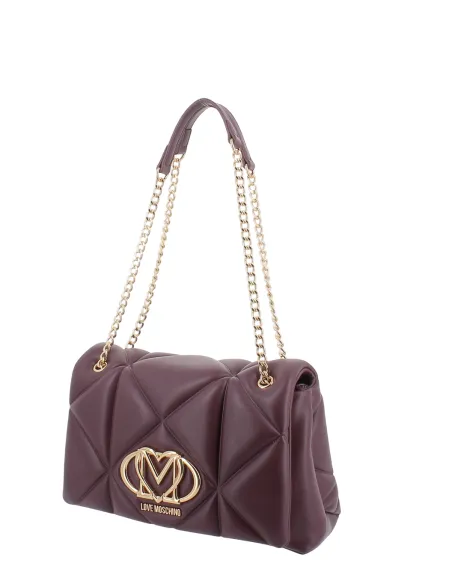 Borsa a spalla con patta trapuntata Love Moschino, vino