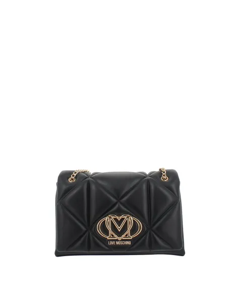 Borsa a spalla con patta trapuntata Love Moschino, nera