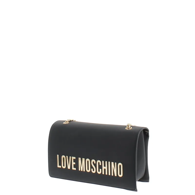 Borsa a spalla con tracolle in catena Love Moschino, nera 2
