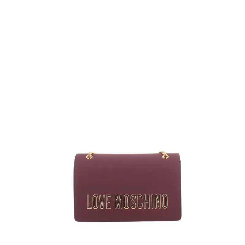 Borsa a spalla con tracolle in catena Love Moschino, vino
