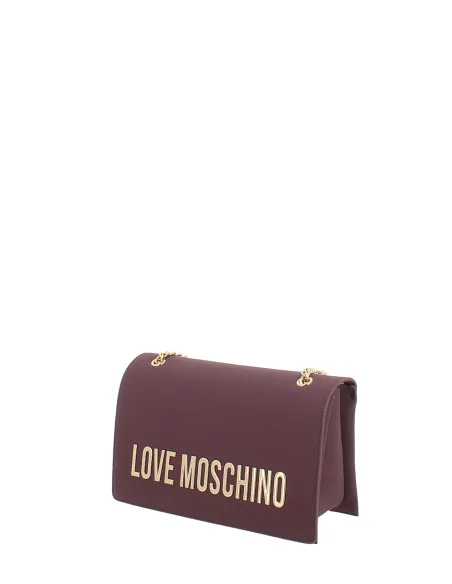 Borsa a spalla con tracolle in catena Love Moschino, vino