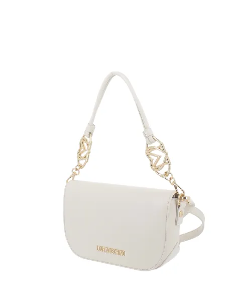 Love Moschino small shoulder bag with double strap, ivory