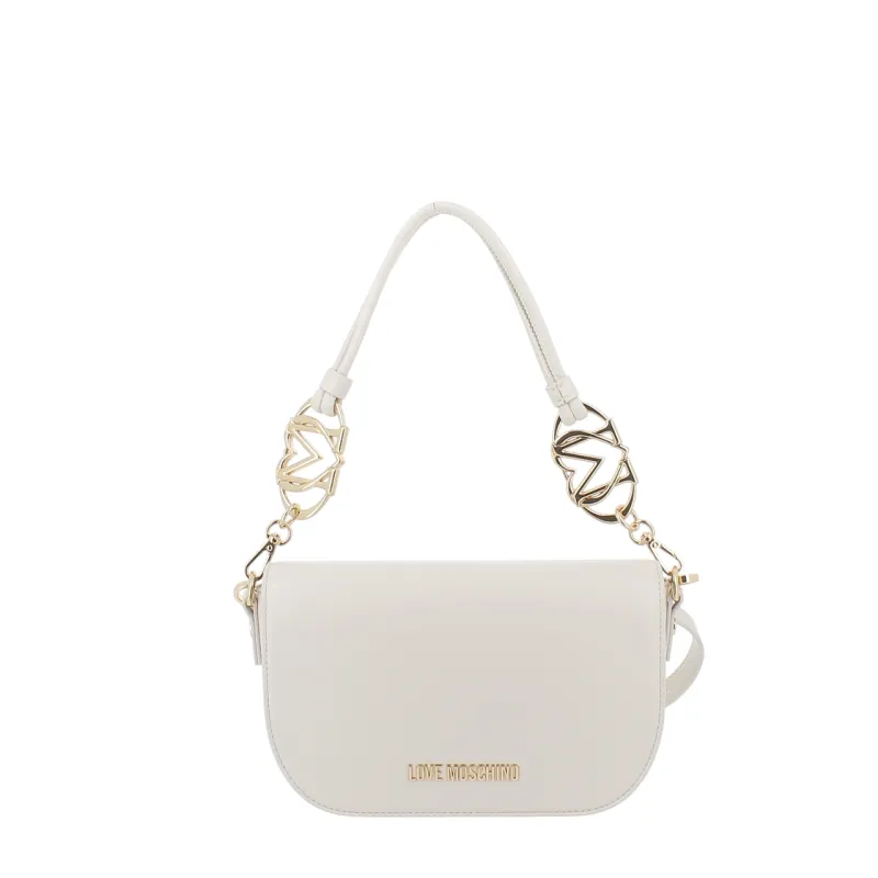 Love Moschino small shoulder bag with double strap, ivory