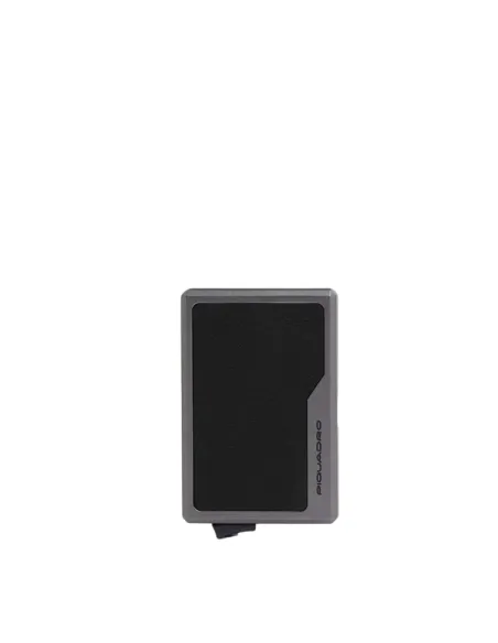 Piquadro Black Square MagSafe card holder in aluminum and leather, black