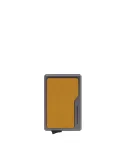 Piquadro Black Square MagSafe card holder in aluminum and leather, yellow