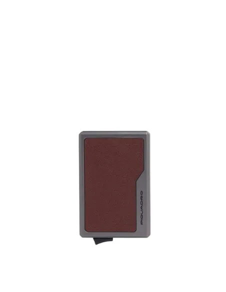 Piquadro Black Square MagSafe Kartenetui aus Aluminium und Leder, braun