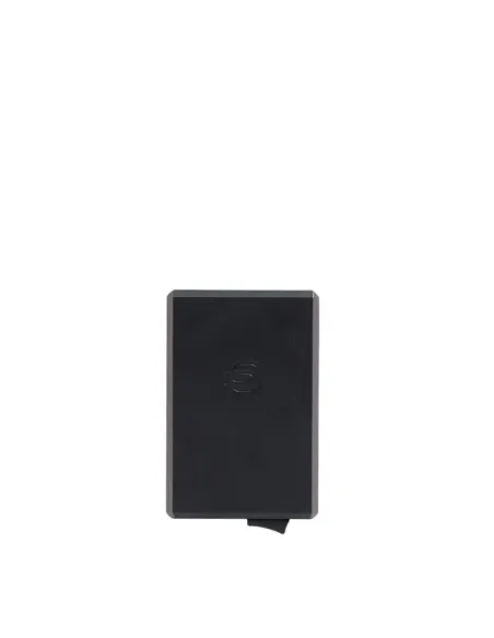 Piquadro Black Square MagSafe card holder in aluminum and leather, brown