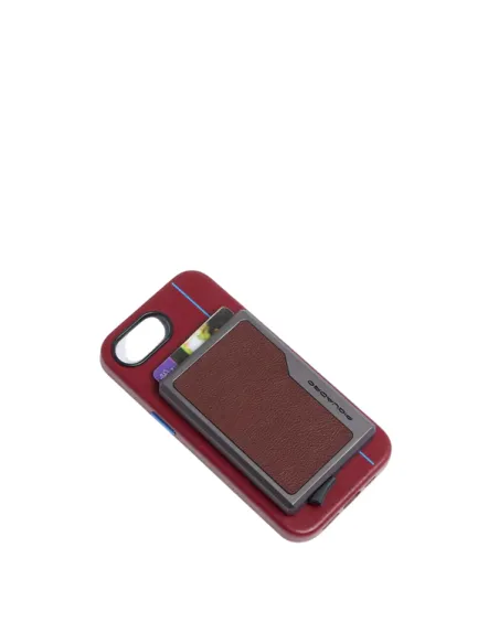 Piquadro Black Square MagSafe card holder in aluminum and leather, brown