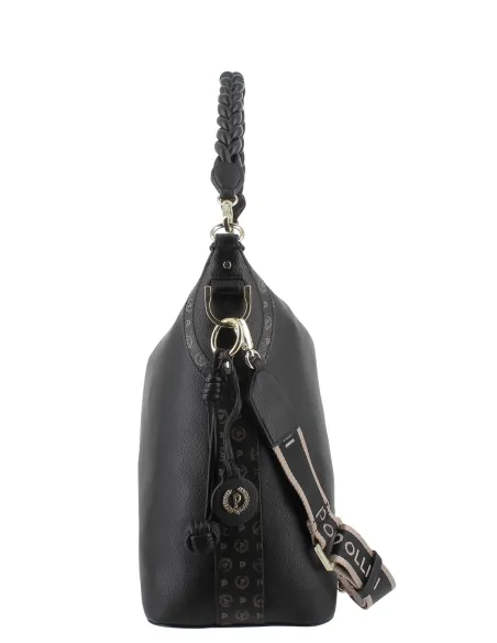 Borsa donna a spalla grande con zip Pollini, nera