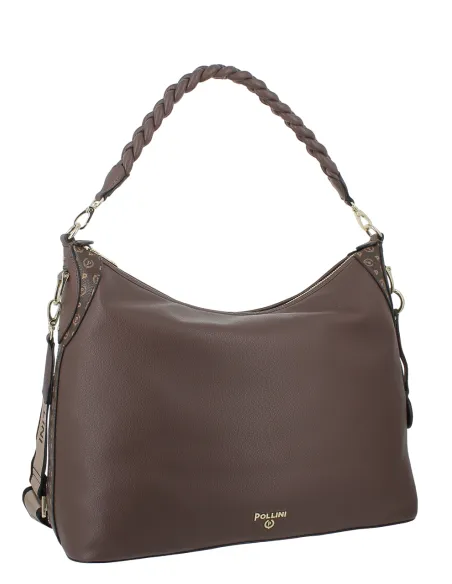 Pollini large shoulder bag elegant spacious and versatile, brown