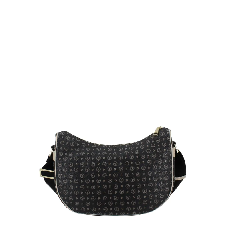 Borsa donna a tracolla con zip Pollini Heritage, nero-avorio