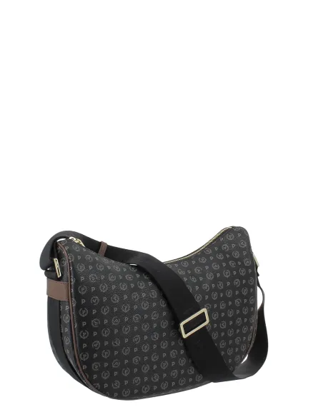 Borsa donna a tracolla con zip Pollini Heritage, nero-marrone
