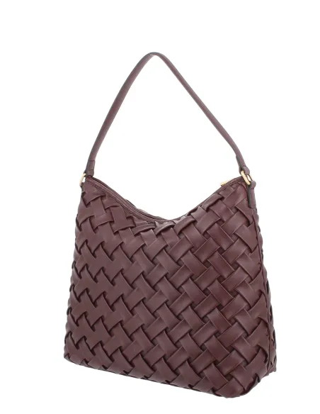 Pollini large womens bag in woven eco leather elegant and spacious, bordeaux