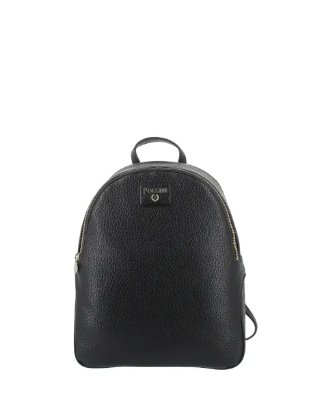 Pollini womens backpack in eco leather with Heritage details practical and elegant, black