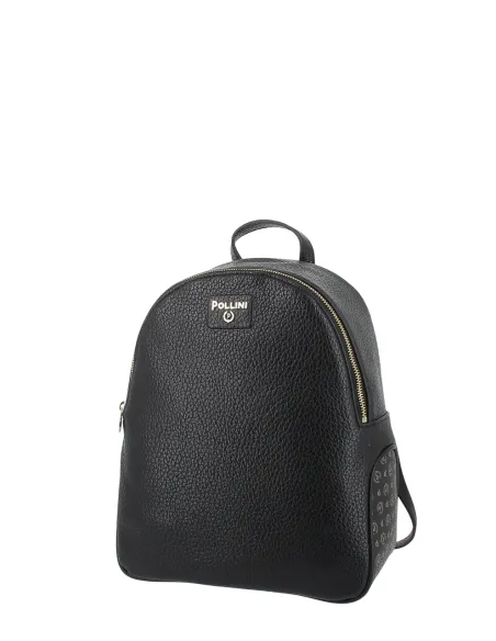 Pollini womens backpack in eco leather with Heritage details practical and elegant, black