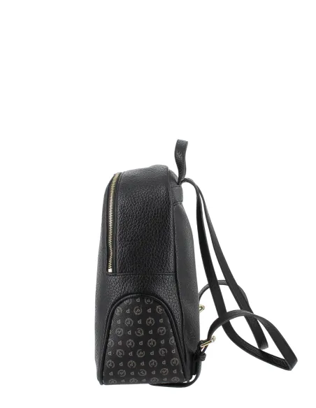 Pollini womens backpack in eco leather with Heritage details practical and elegant, black