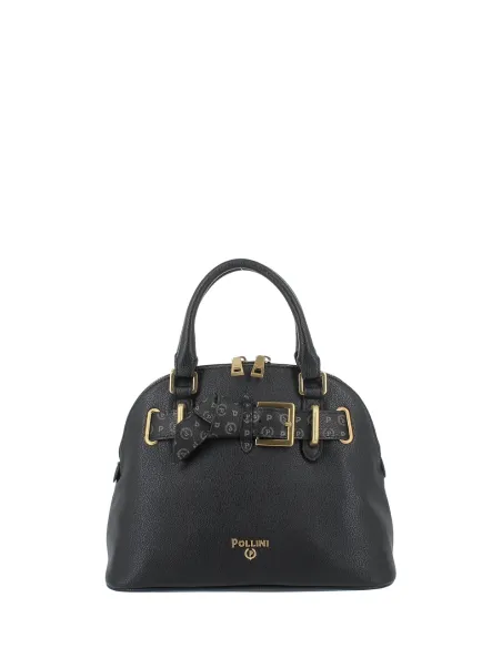 Pollini small top handle bag with Heritage bow elegant and versatile, black