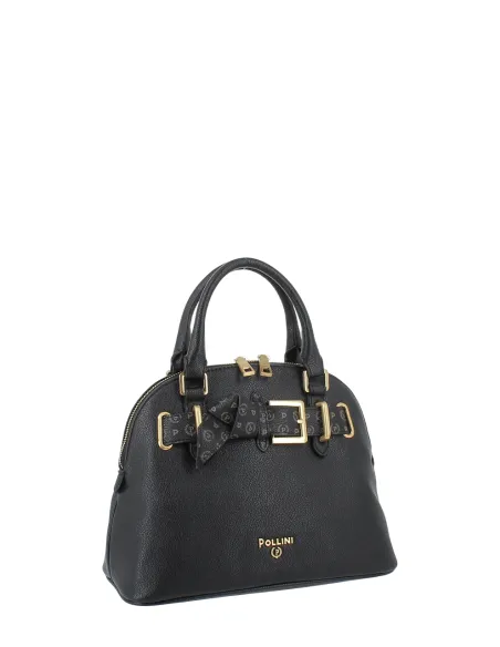 Pollini small top handle bag with Heritage bow elegant and versatile, black