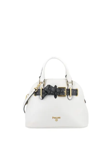 Pollini small top handle bag with Heritage bow elegant and versatile, ivory