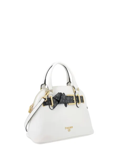 Pollini kleine Handtasche mit Heritage Schleife elegant und vielseitig, Elfenbein