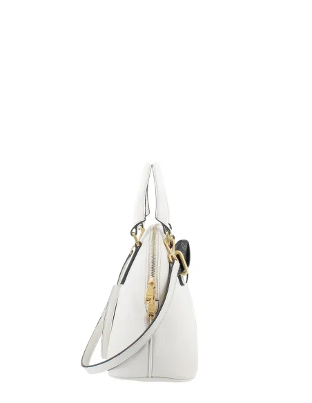 Pollini small top handle bag with Heritage bow elegant and versatile, ivory