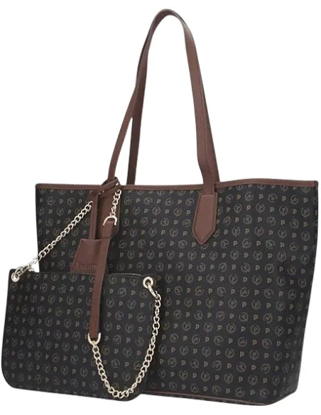 Pollini Heritage Damen-Einkaufstasche mit Magnetöffnung schwarz-braun