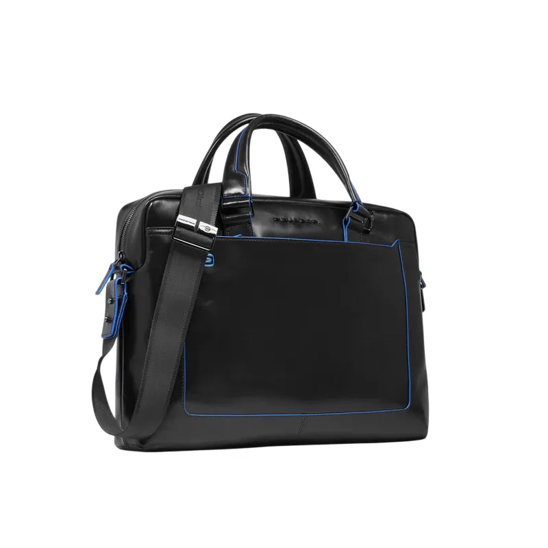 Two-handles briefcase with shoulder strap Blue Square 2