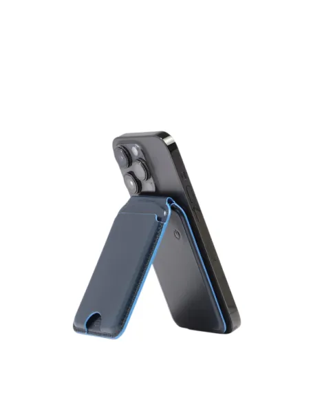 Piquadro Blue Square leather card holder with MagSafe, blue