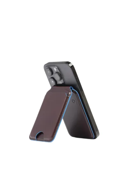 Piquadro Blue Square leather card holder with MagSafe, dark brown