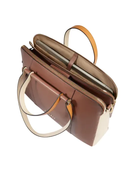 Cartella in pelle a due scomparti Piquadro Circle, marrone-beige